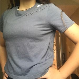 grey ripped shoulder crop top